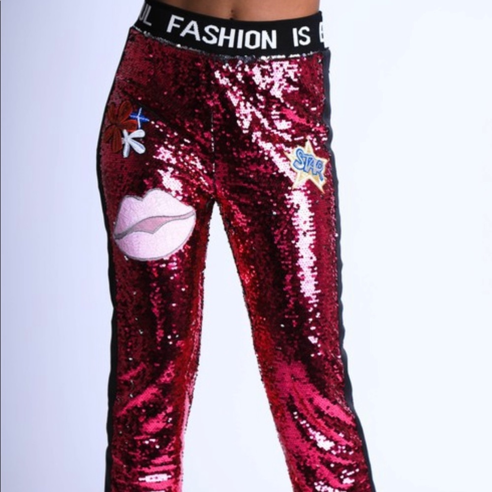 Sequin Fuchsia Jogger Pants